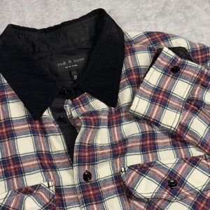 Rag & Bone Shirt Mens XL Plaid Wool Cotton Button Down Black Collar Made USA